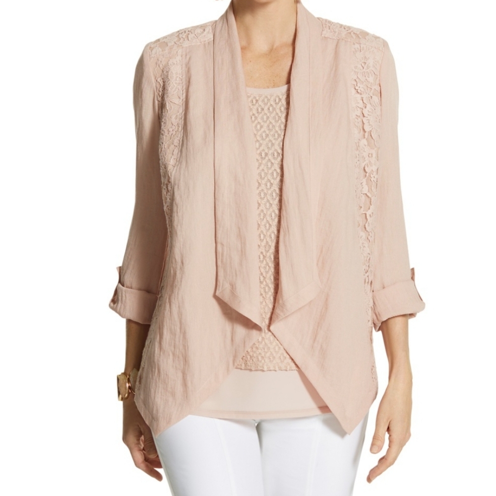 Chicos Francesca Lace Open Front Cardigan Size 2